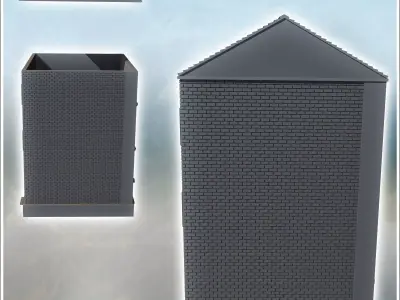 Square brick building with shuttered windows and two floors inta 3D print model