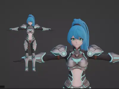 Stylized Sci-Fi Anime Female Character  Game-Ready 3D Model PBR Low-poly 3D model