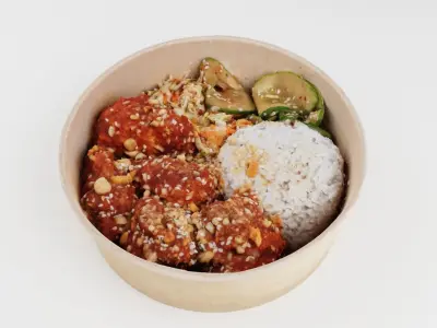 Poke bowl lunch with rice korean chicken and cabbage 3D model
