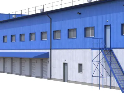 Industrial Building 17 Blue Low-poly 3D model