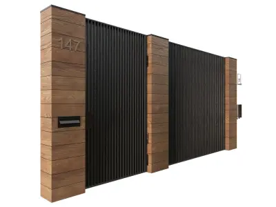 Entrance doors with a fence gate 3D model