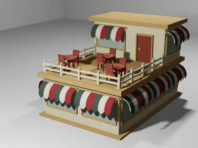 Low Poly Pizza Shop with 3 different color options Low-poly 3D model