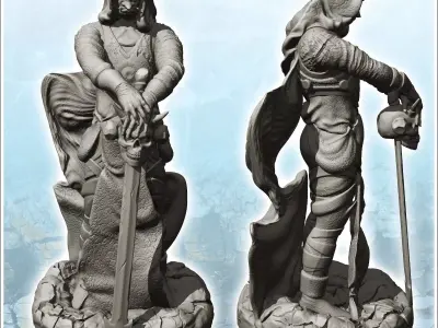 Evil warrior standing with two-handed sword 2 - Medieval Fantasy 3D print model