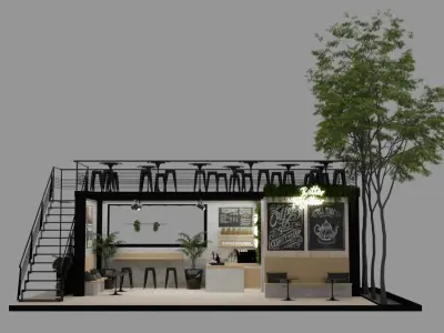 Modular Cafe Coffee Bar Shipping Container 3D model 3D model