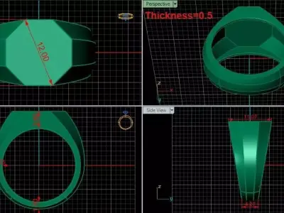 octagonal Signet Ring Base 12 MM top in All sizes 242-MWC 3D print model