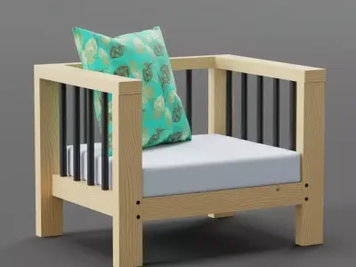 Modern Minimalist Wooden Armchair 3D model