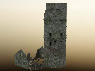 Low Poly Ruined Medieval Tower  Game Ready 3D Asset Low-poly 3D model