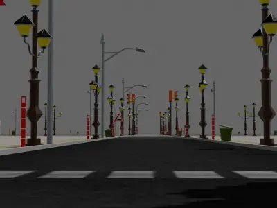 road and assrts Low-poly 3D model