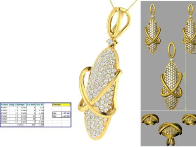 Pendant Earring Set 3dm STL OBJ FBX Render Details 3D print model order