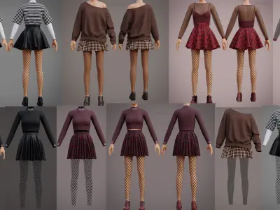 Alt Girl Outfit Pack - Fishnet Tights Leather Plaid Skirts Cloth