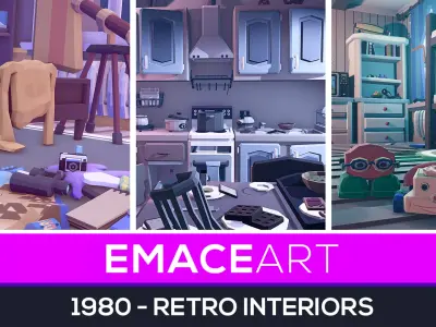 1980 - Retro Youth Room  3D Mid Poly  Low-poly 3D model