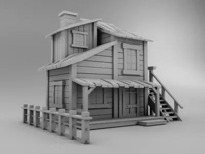 Low Poly Wild West House Low-poly 3D model