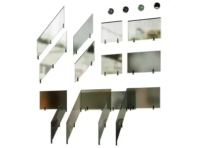 Set of glass railings with stairs 3D model