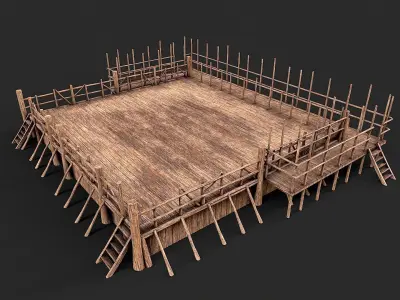 Medieval Wooden Fight Arena Ring Low-poly 3D model