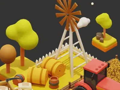 Stylized Wheat Field Environment pack Low-poly 3D model Low-poly 3D model