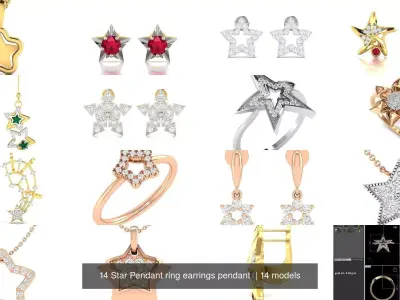 14 Star Pendant ring earrings pendant  3D Model Pack
