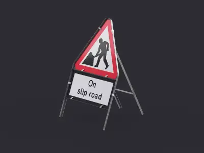Men At Work On Slip Road Triangular Road Sign Low-poly 3D model