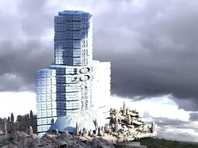 Sci-Fi Senators Building with city bellow 3D model