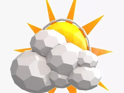 Sun and Clouds Low Poly 3D model