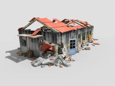 low poly destroyed building 2 Low-poly 3D model