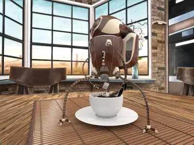 ARoboCoffee1 robot with cup of coffee on table 3D model