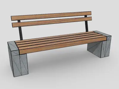 Bench 3 made of wood and concrete Low-poly 3D model