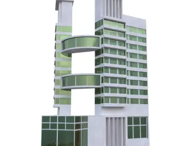 H-Shape Modern Office Building High Quality PBR Low-poly 3D model