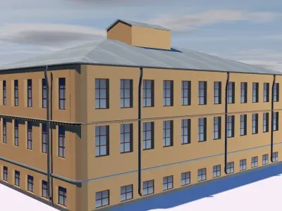 Hotel building on cloudy day Low-poly 3D model
