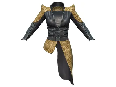 Concept Sci-fi Buckled Closed Front Leather Jacket Low-poly 3D model