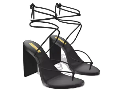 Black Strappy Mid-High Heel Shoes Low-poly 3D model