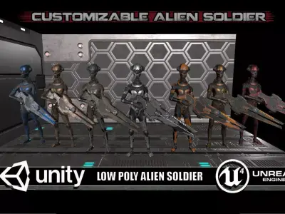 Customizable Low Poly Alien Soldier Low-poly 3D model