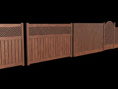 Wooden Fence set PBR 02 Low-poly 3D model