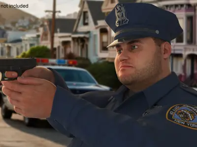  Overweight NYPD Officer Aiming Handgun Fur 