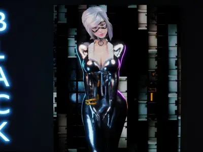 Black Cat or Robber Realistic Female I Low Poly I UE Game Ready Low-poly 3D model