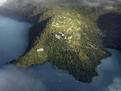 Mountain Peninsula Resort Landscape with Forest and Sea 3D model