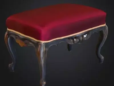 French Victorian grand piano bench 3D model
