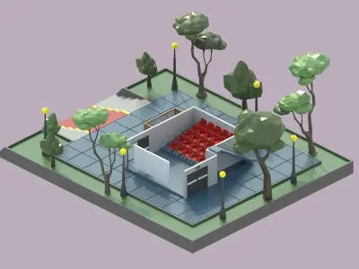 low poly isometric cinema building Low-poly 3D model
