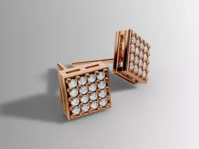 Square Pave Stud Earring  Jewelry CAD Model 3D print model purchase