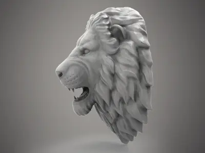 lion head scupture Low-poly 3D model