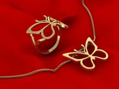 Butterfly ring and pendant 3D print model