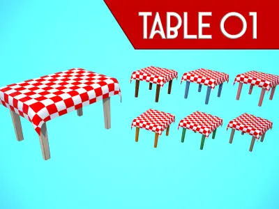 TABLE 01 TABLECLOTH FURNITURE CARTOON STYLIZED  Low-poly 3D model