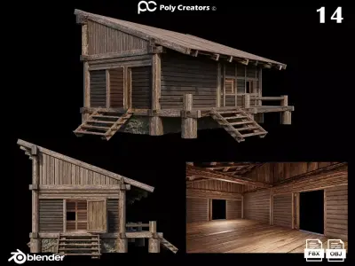 Medieval Houses 14 - 4K Textures Game Ready Low-poly 3D model