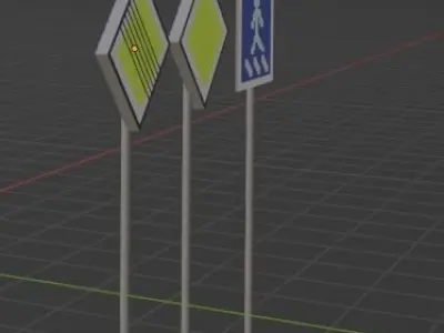 3 roads sign Free low-poly 3D model