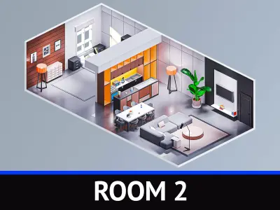 Room 2 modern living Low-poly 3D model