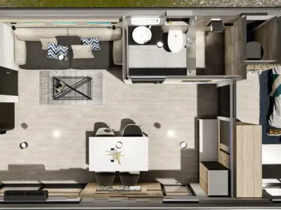 modern mobile home tiny house vacation house  on 44m2  3D plan 3D model