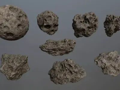 Asteroid Set rock Low-poly 3D model