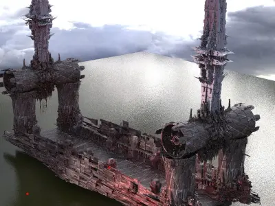 Ancient Sci-fi ruin Bridge Huge 3D model