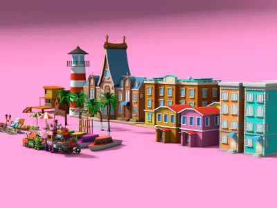 Hyper Casual Game Beach Environment Assets Low-poly 3D model