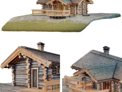 Log house-bathhouse Low-poly 3D model