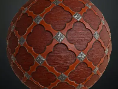 Ornate Wood Panel with Metal Studs PBR Seamless Texture